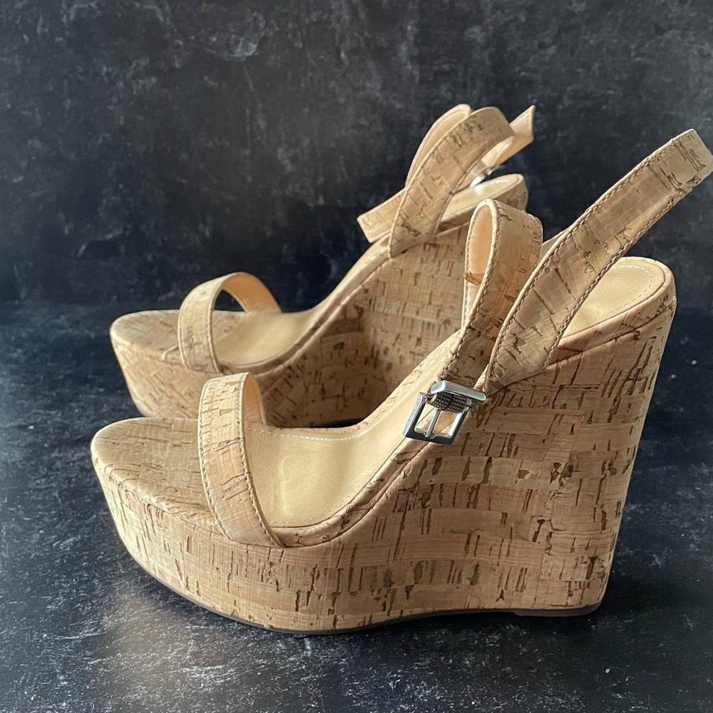 Schutz natural cork high wedge sandals